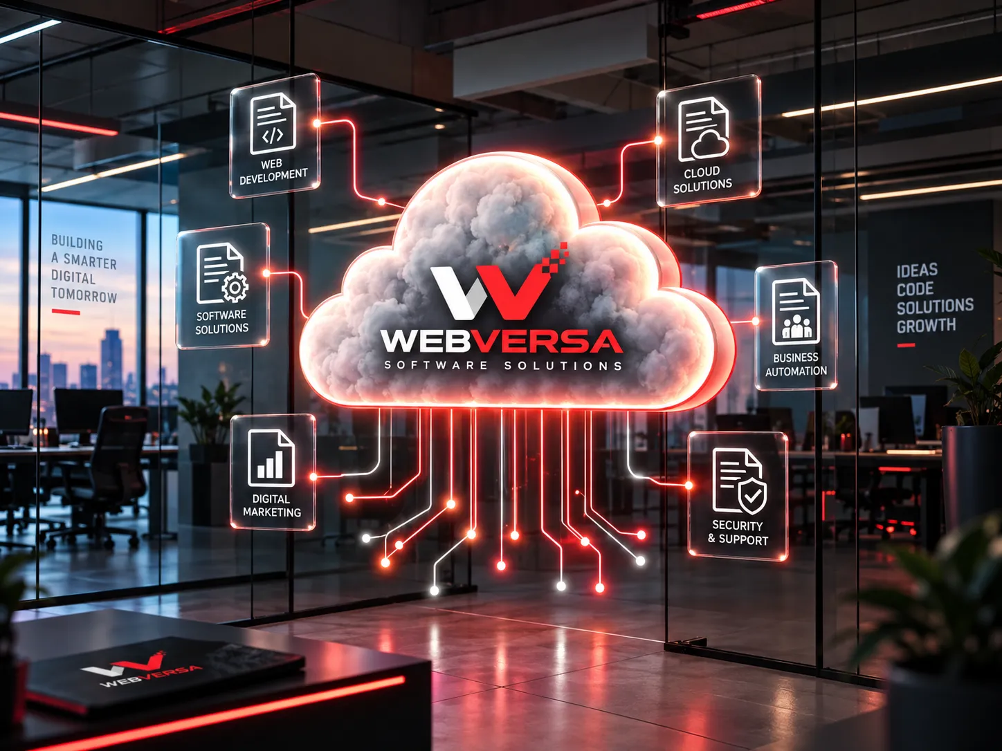 Webversa team working in a modern computer lab